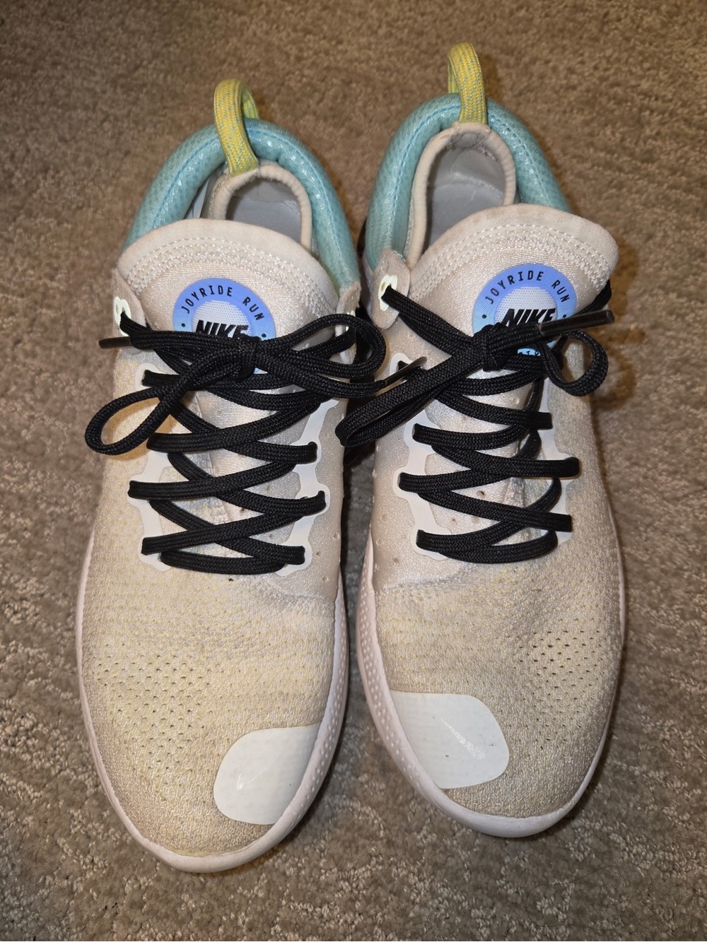 Nike Women’s Joyride Run Sneakers - Cream with Black Laces and Blue Collar
